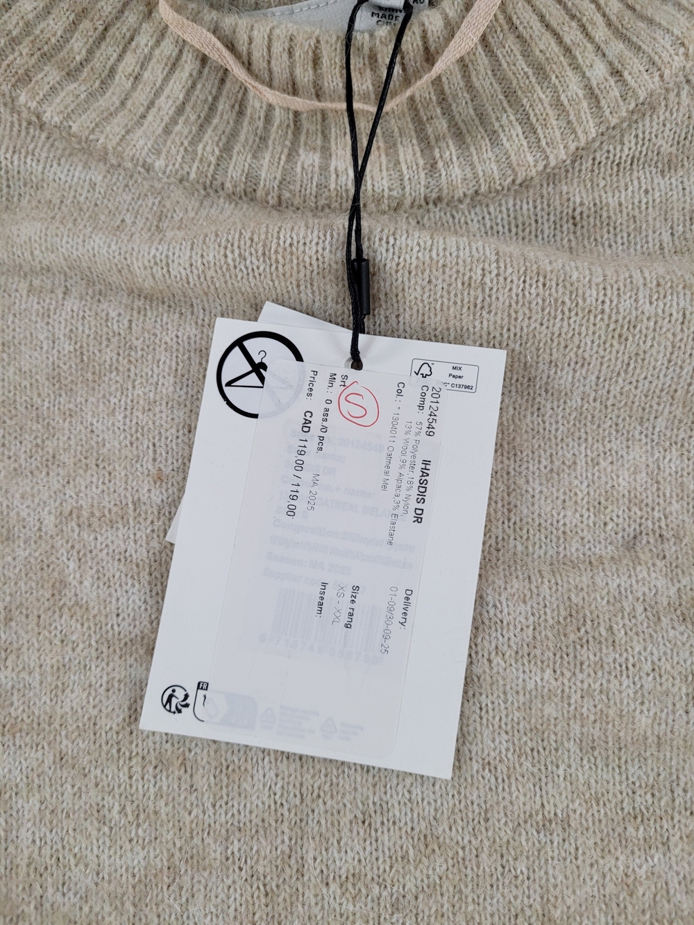 Ichi Asdis Round Neck Jumper Dress, Oatmeal Melange Knit Dress - Picture 8 of 16